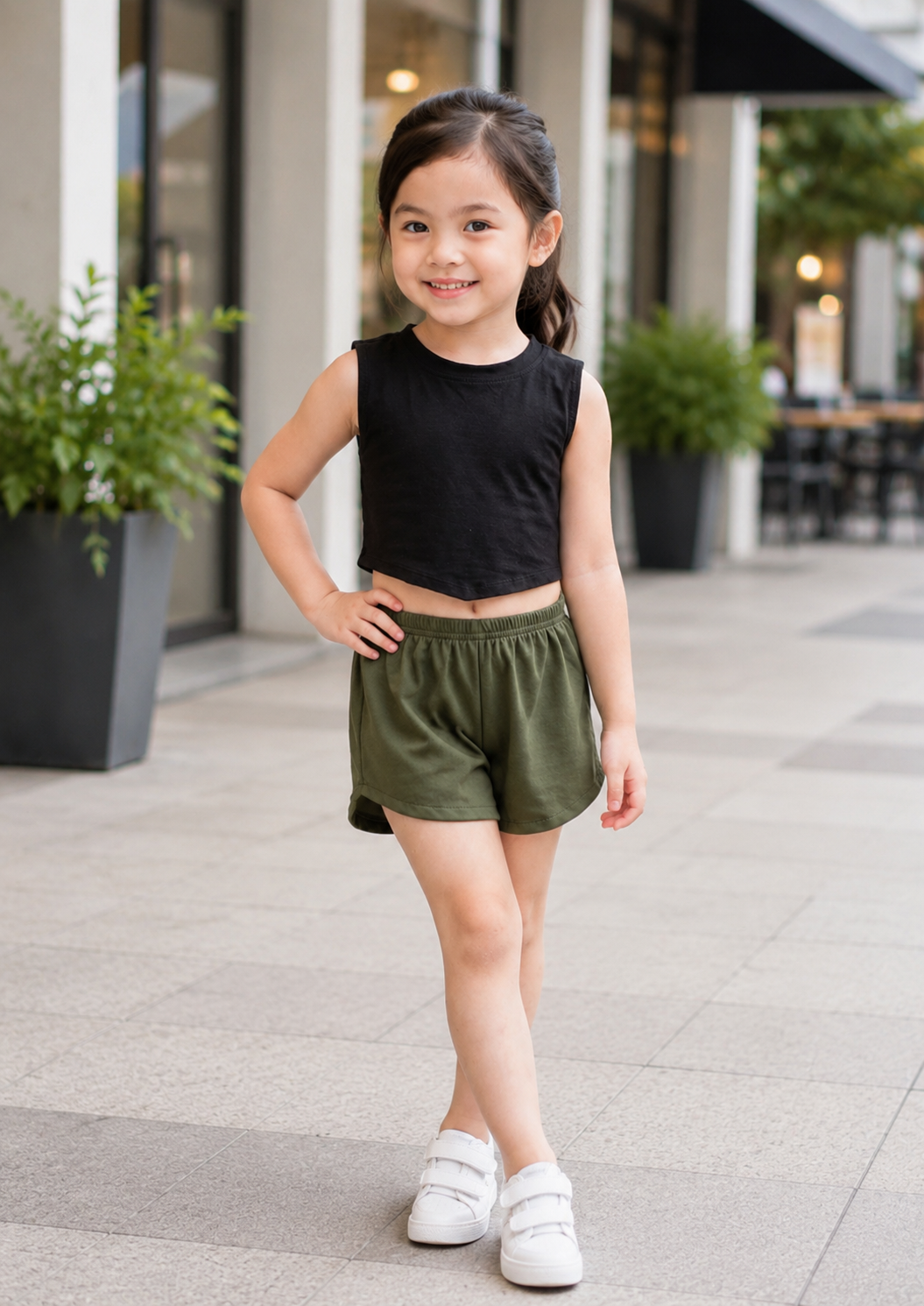 XDM-Cute Kids Summer Terno Set | Crop Top with Curved Hem + Casual Shorts
