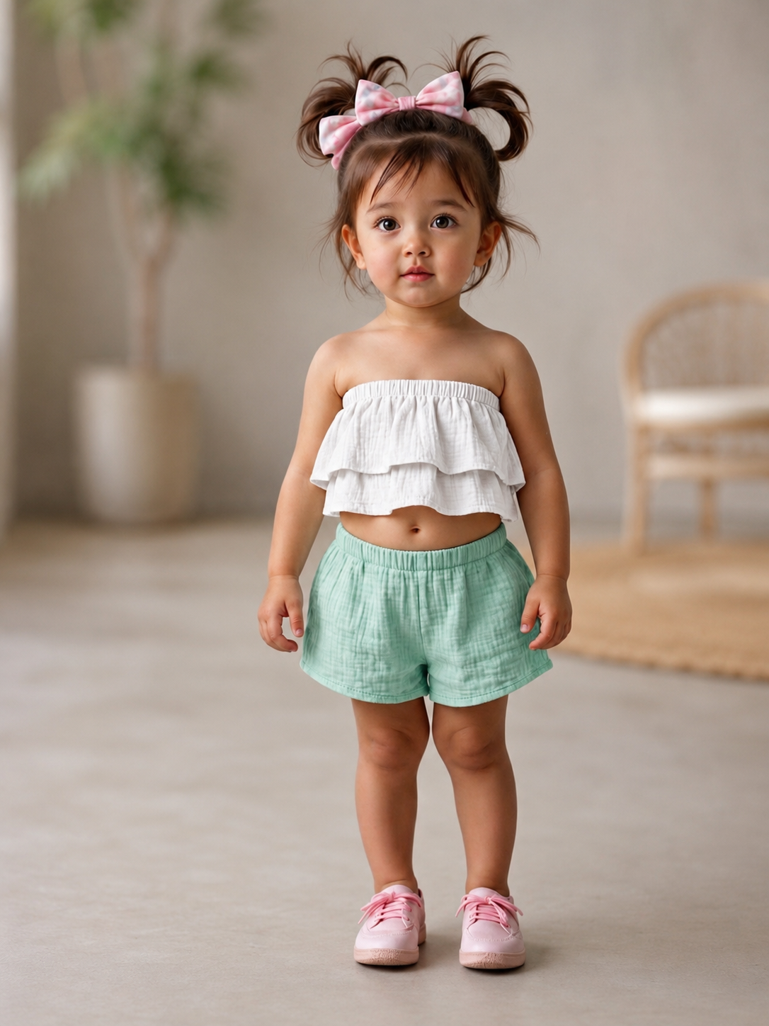 XDM-Girls Challis Tube Ruffle Terno Set