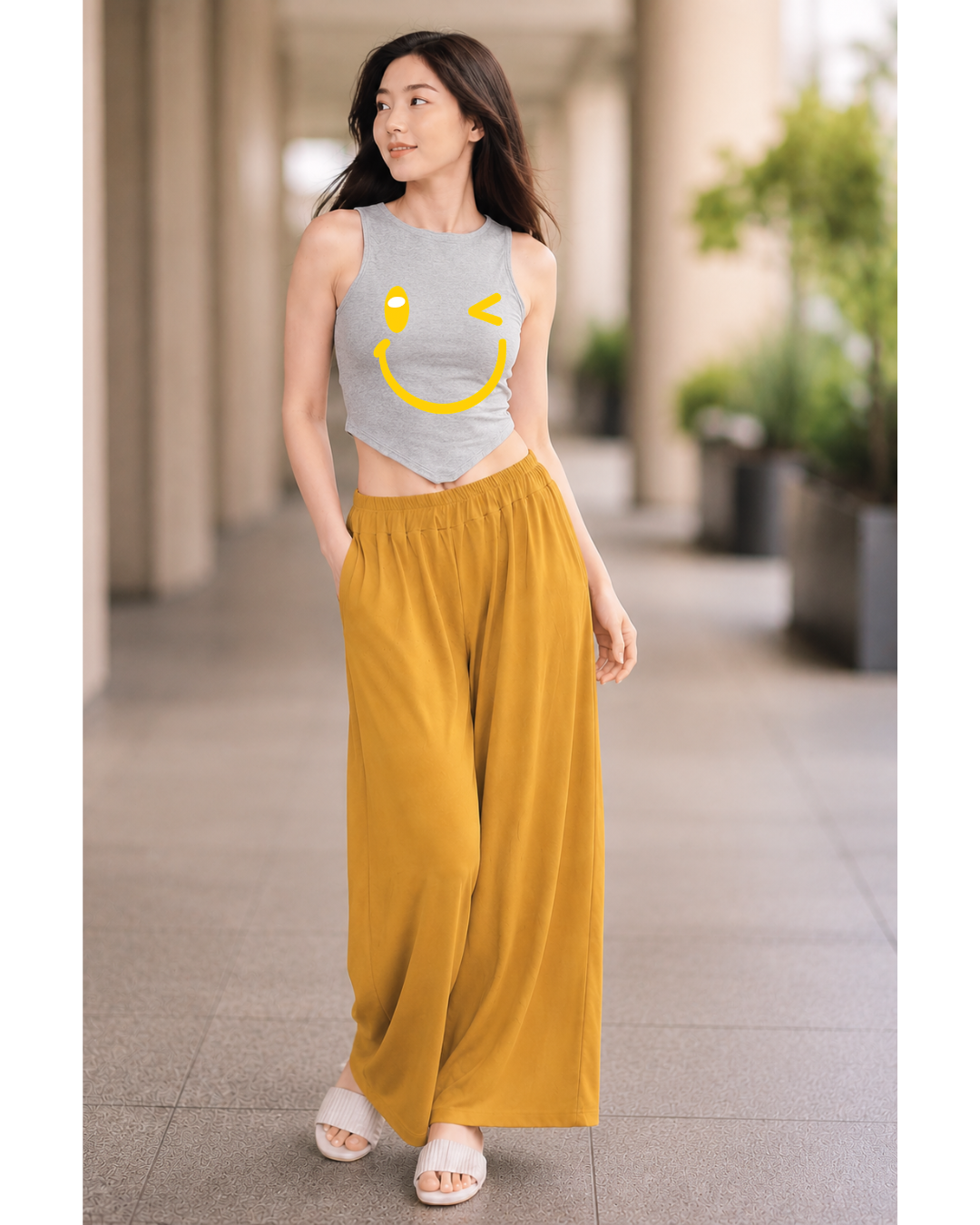 XDM-Chic Comfort Crop Top & Flowy Wide-Leg Pants Terno Set
