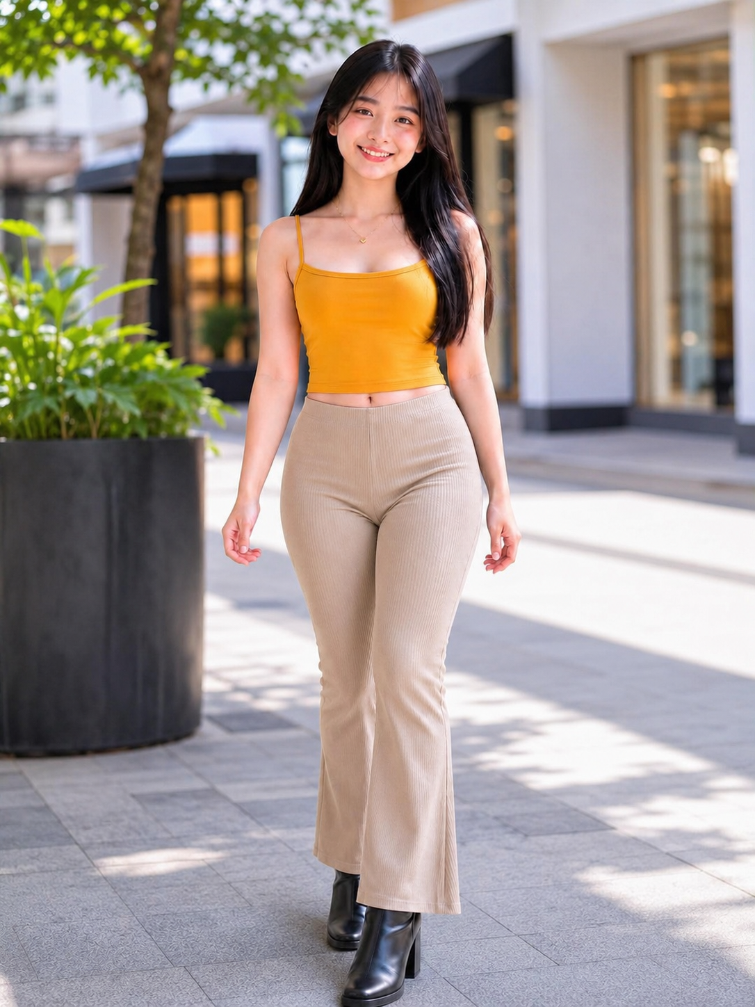 XDM-Chic Everyday Terno Set – Double-Lined Crop Top & Ribbed Flare Pants