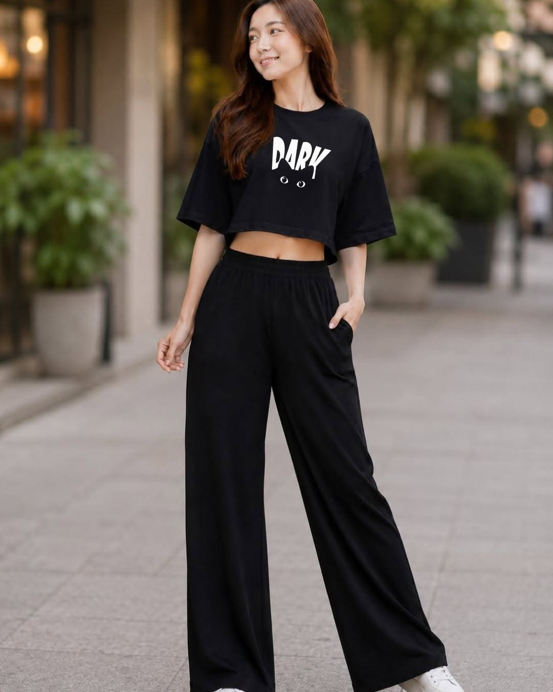 XDM-Chic Comfort Cotton Spandex Cropped Tee & Wide-Leg Lounge Pants Terno SetXDM-Chic Comfort Cotton Spandex Cropped Tee & Wide-Leg Lounge Pants Terno Set