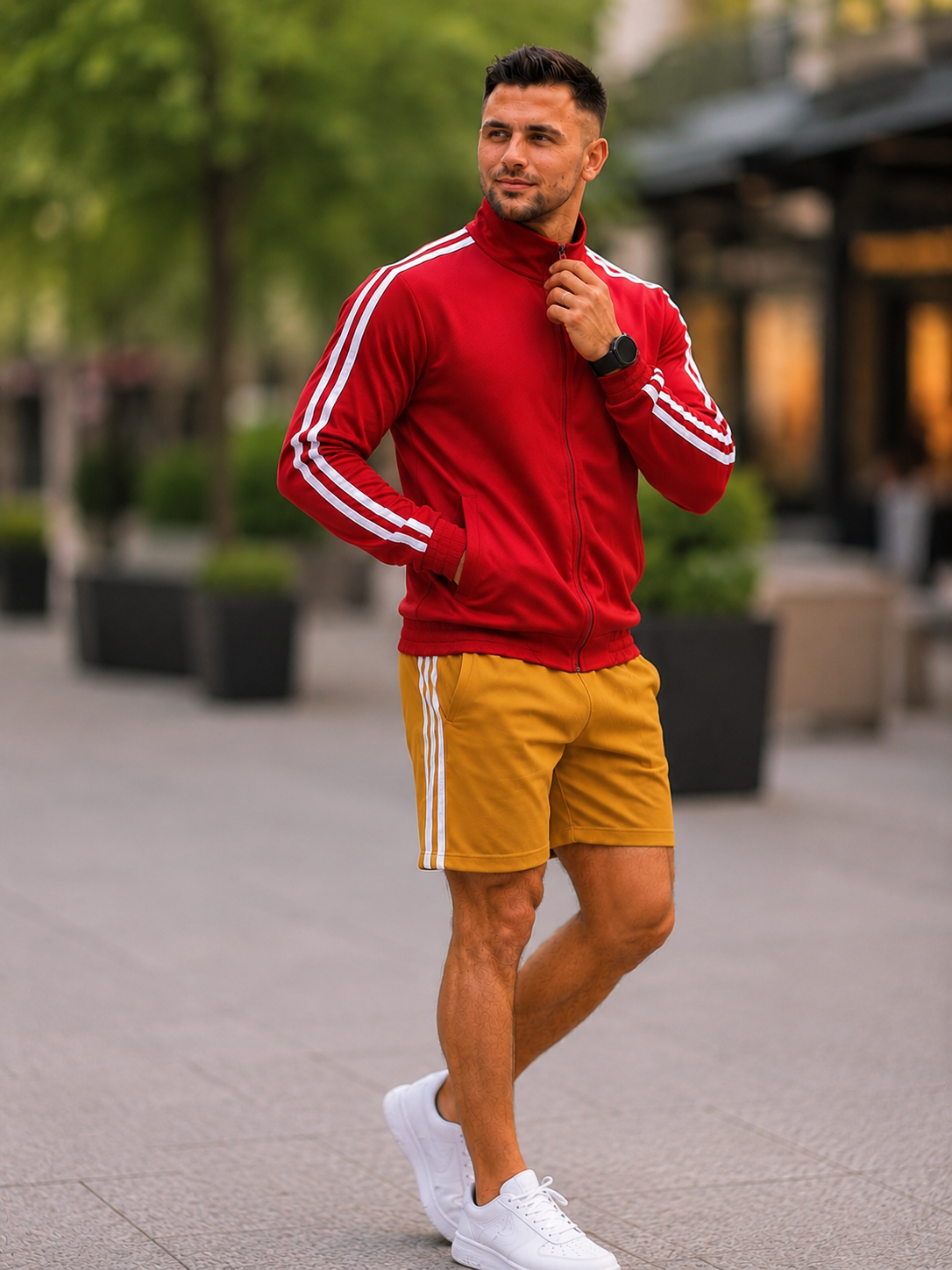 XDM-Men's Premium Sports Tracksuit Set | Zip-Up Jacket + Athletic Shorts