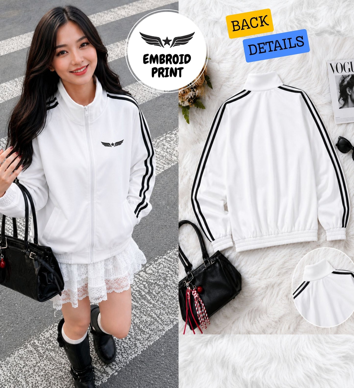 XDMPL- MINIMALIST EMBROID STRIPE JACKET | YONEX FABRIC | Korean-Inspired Sporty Jacket | Regular Size XS-M