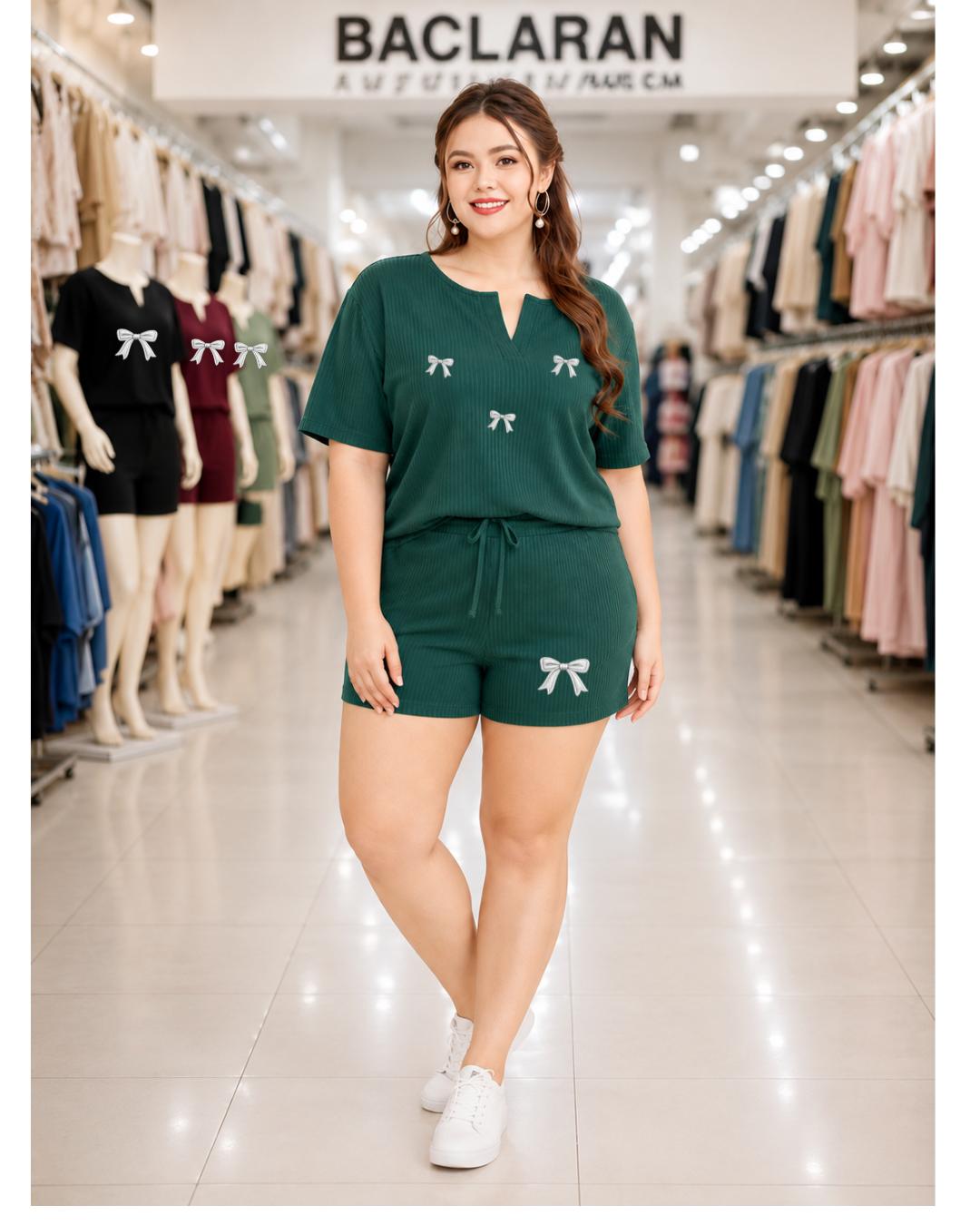 XDM-Plus Size Terno Set Women | Cotton Knitted Rib Top and Shorts