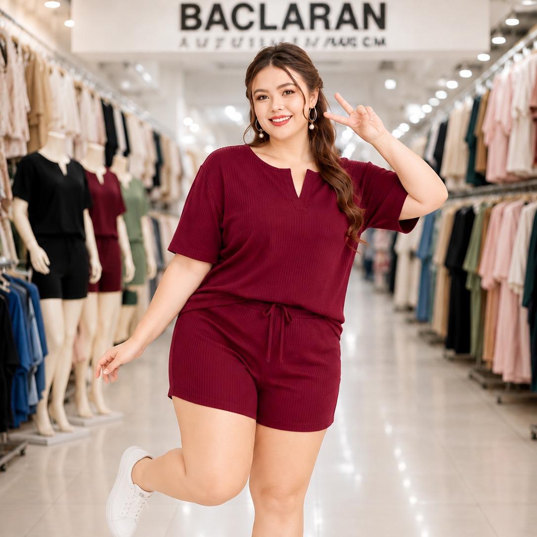 XDM-Plus Size Terno Set Women | Cotton Knitted Rib Top and Shorts