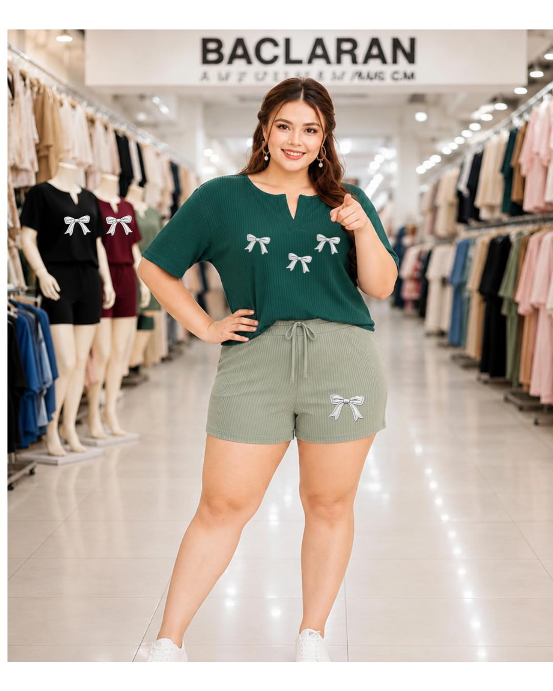 XDM-Plus Size Terno Set Women | Cotton Knitted Rib Top and Shorts