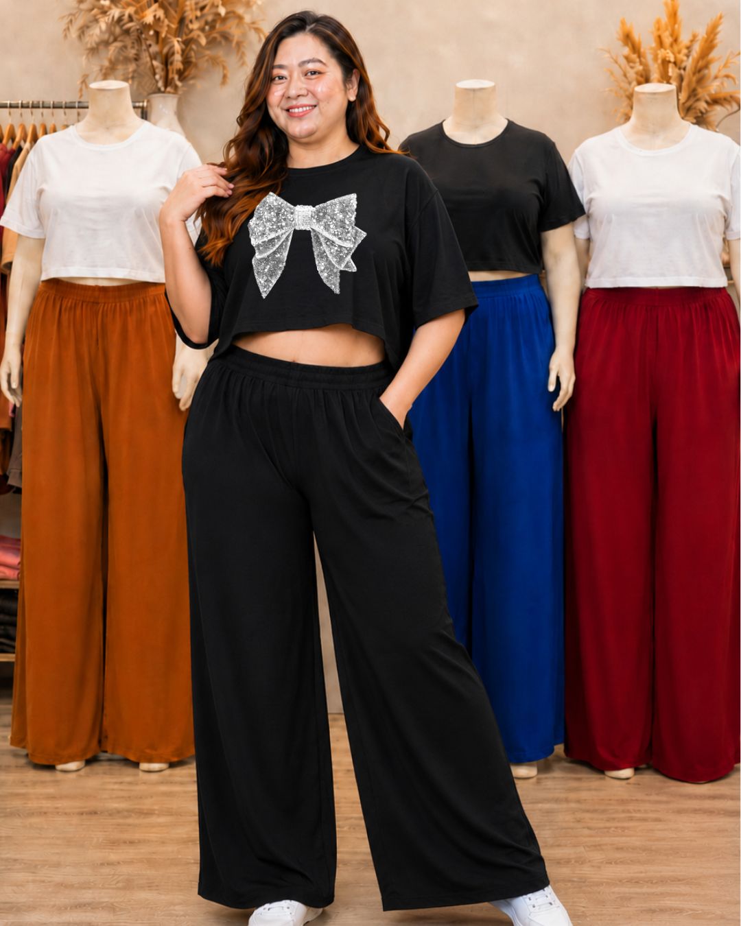 XDM Khycee Plus Size Terno Set | Oversized Crop Top + Wide Leg Pants