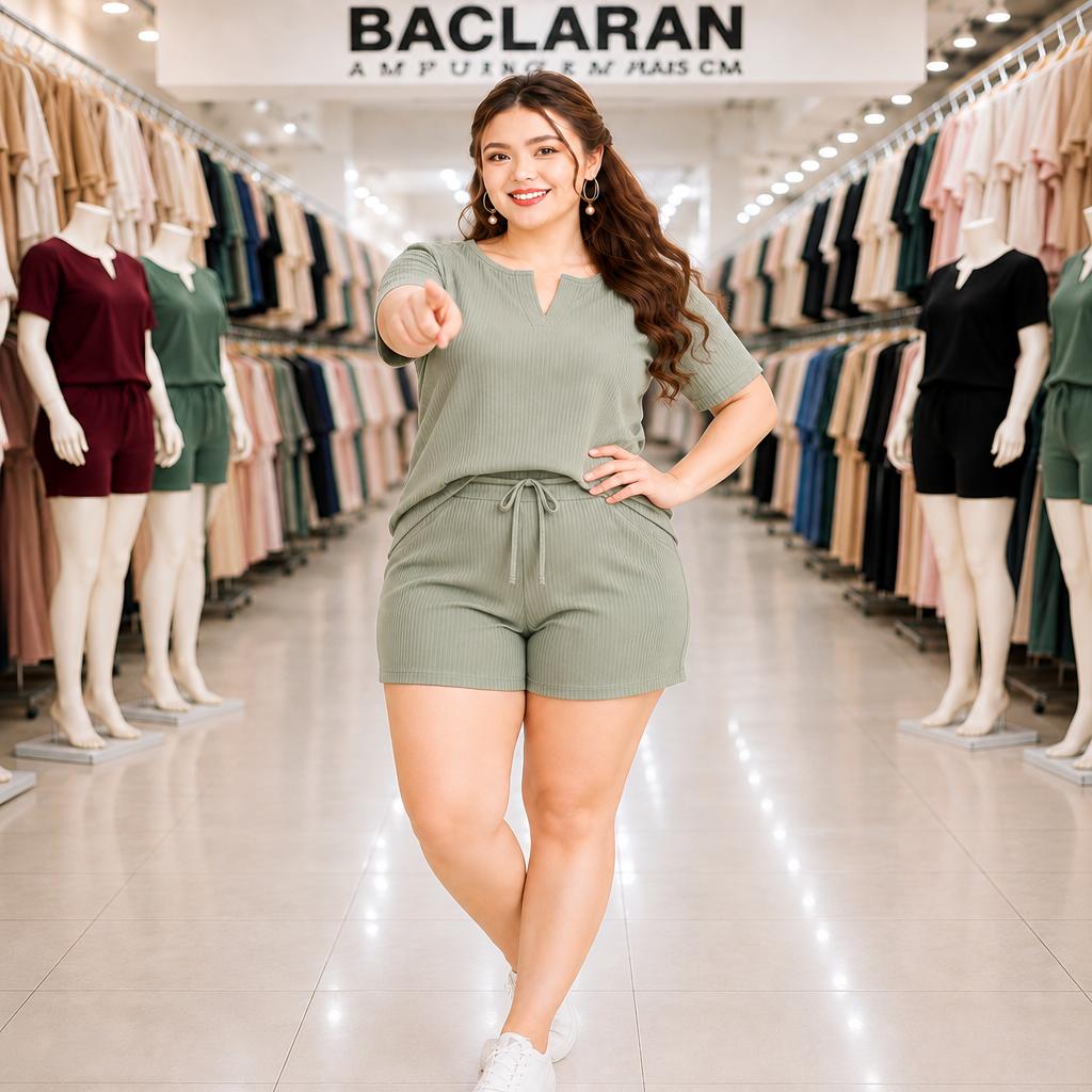 XDM-Plus Size Terno Set Women | Cotton Knitted Rib Top and Shorts