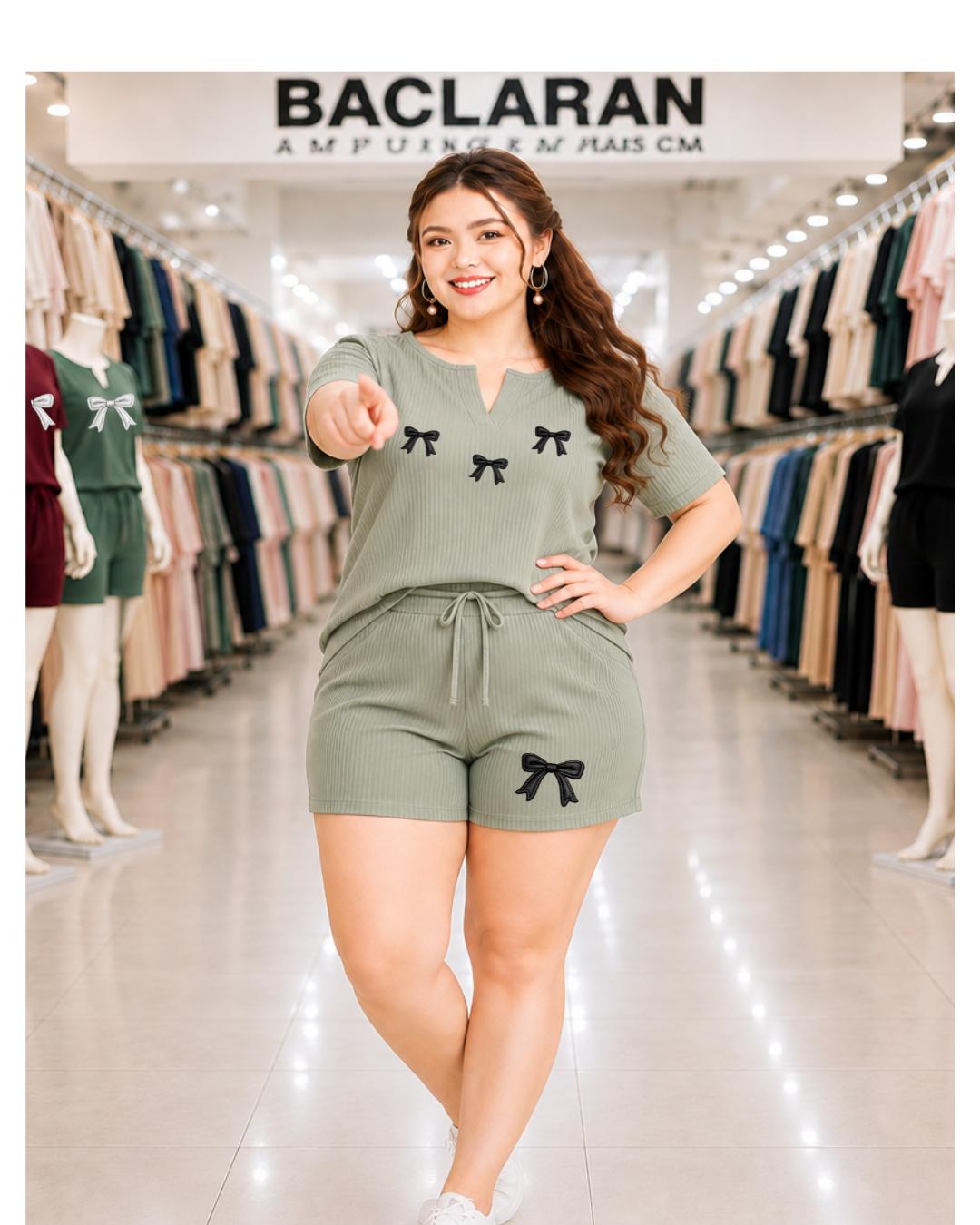 XDM-Plus Size Terno Set Women | Cotton Knitted Rib Top and Shorts