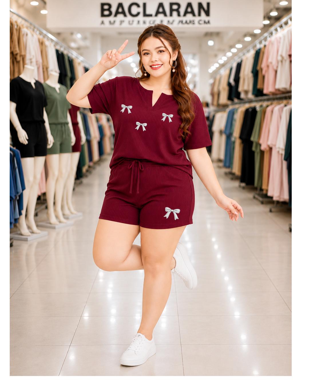 XDM-Plus Size Terno Set Women | Cotton Knitted Rib Top and Shorts