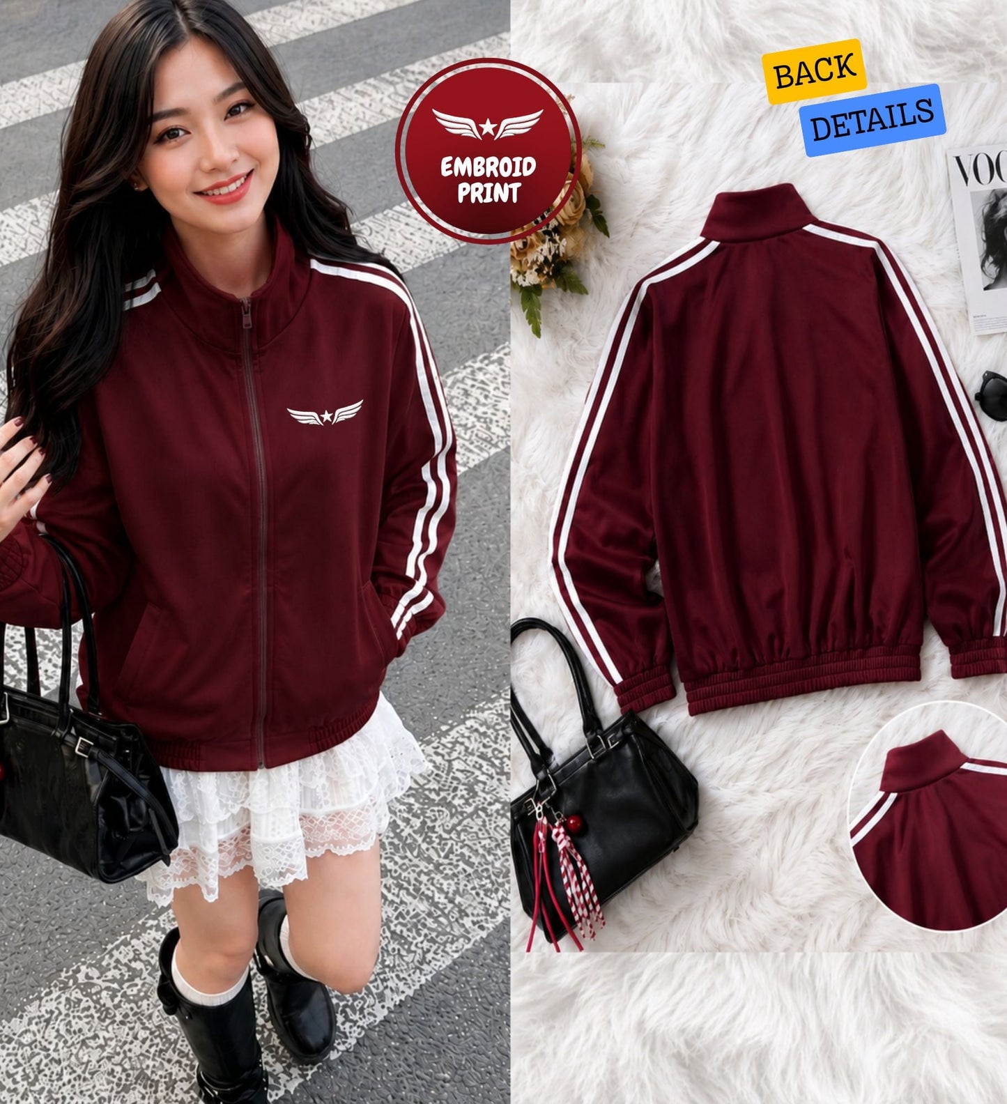 XDMPL- MINIMALIST EMBROID STRIPE JACKET | YONEX FABRIC | Korean-Inspired Sporty Jacket | Regular Size XS-M