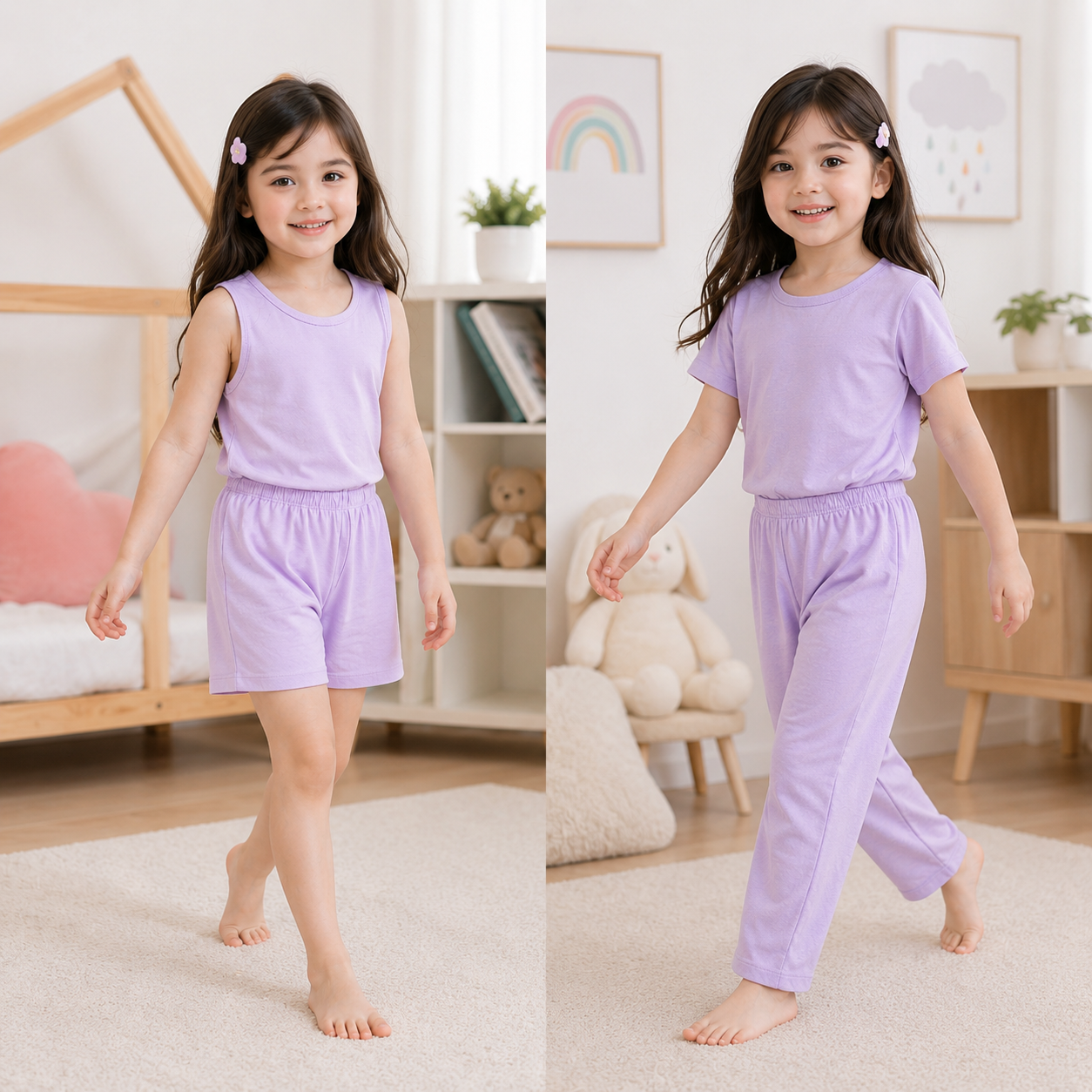 DM - 4-in-1 Sulit Pajama Set! Soft Cotton Spandex Sleepwear for Kids & Teens | Includes Sando, T-Shirt, Shorts & Pants |