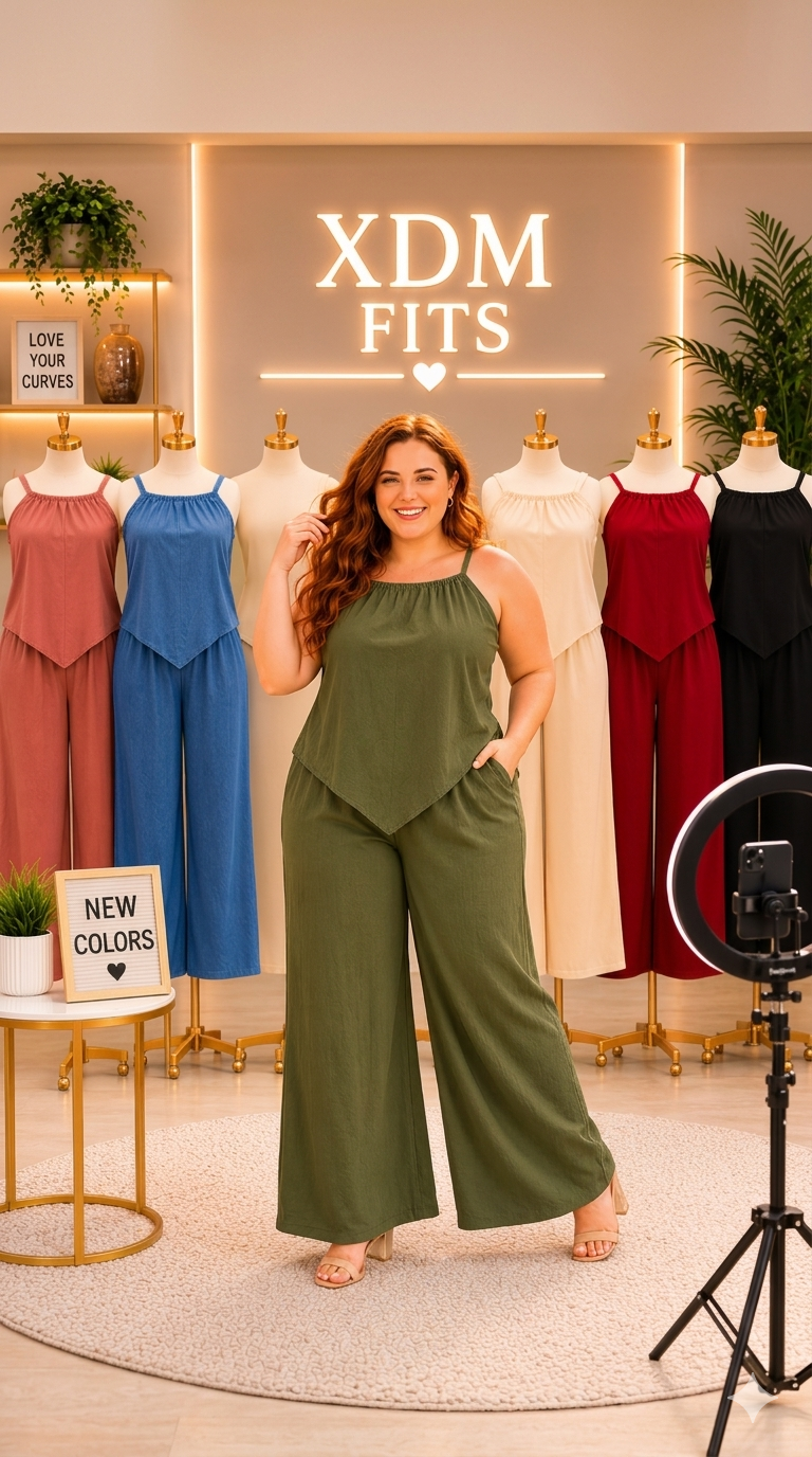 XDM FITS CURVY Cotton Linen Terno Set Self Tie Strap