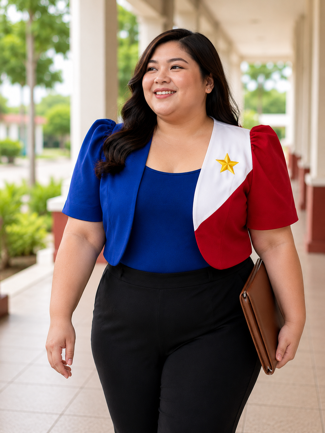 XDM-Filipiniana-Elegant Satin Sleeve Filipiniana Top