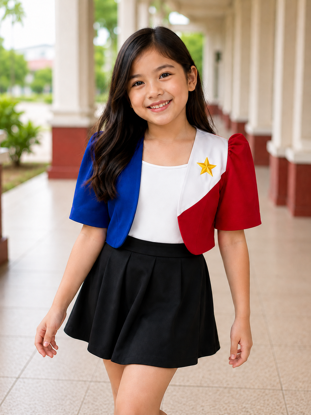 XDM-Filipiniana-Elegant Satin Sleeve Filipiniana Top