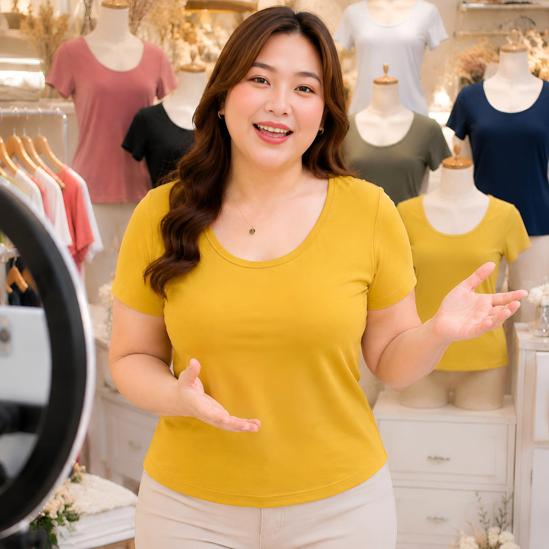 XDM-Cotton Spandex Scoop Neck Top