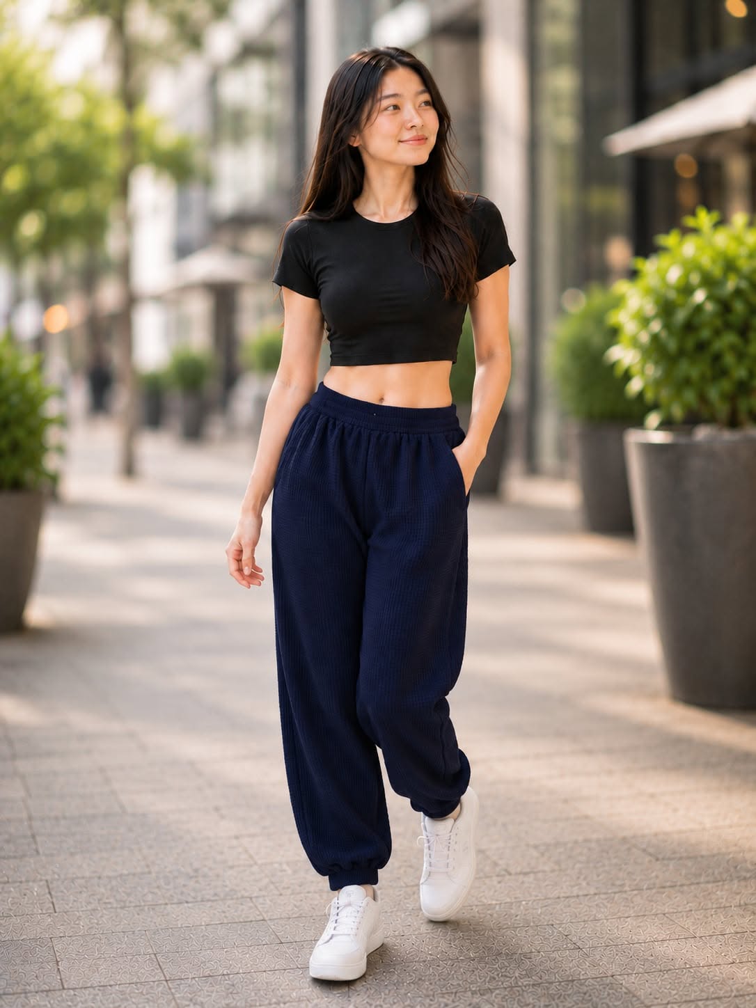 XDM-Trendy Cotton Spandex Crop Top + Waffle Jogger Pants Terno for Teens