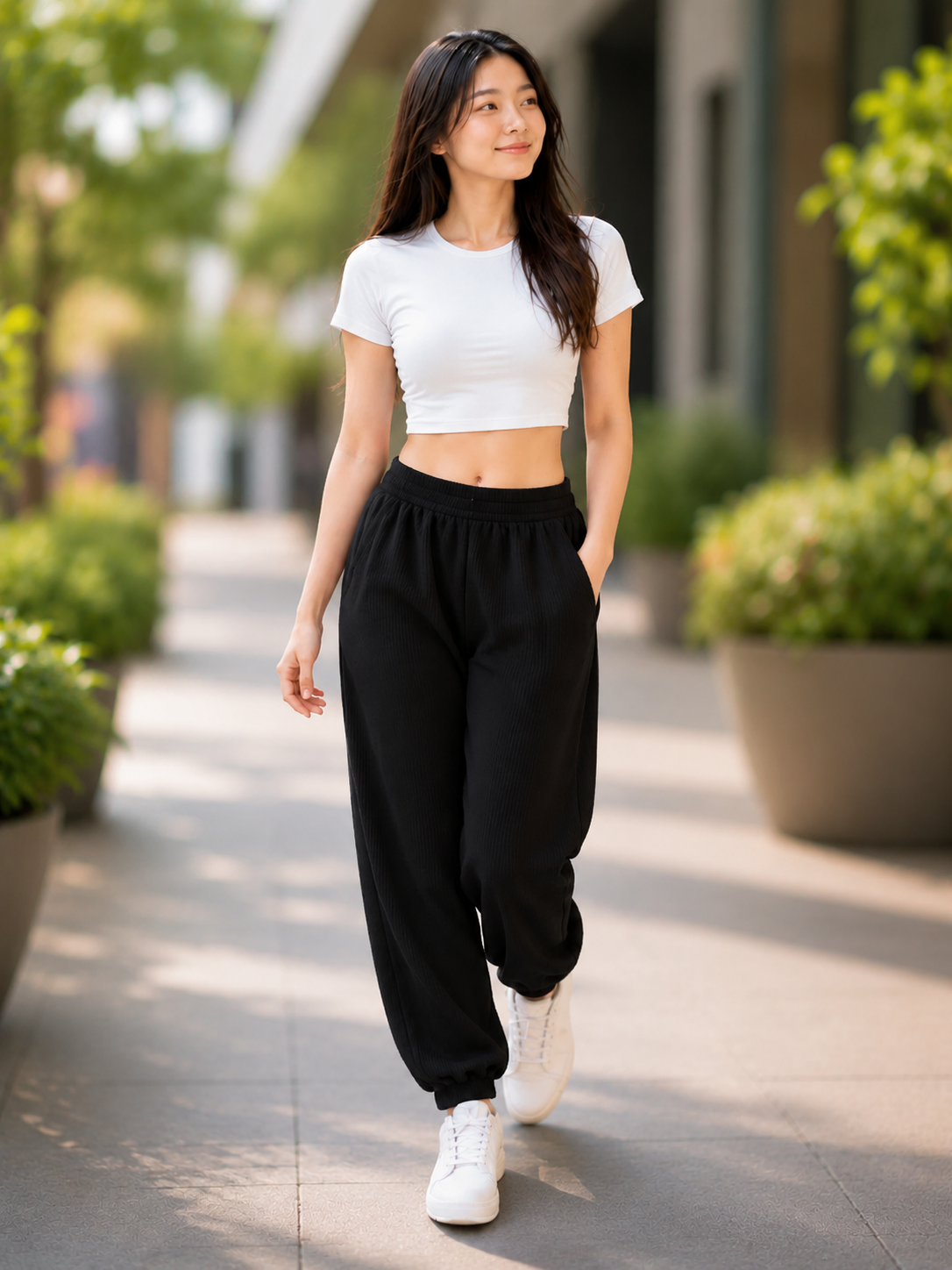 XDM-Trendy Cotton Spandex Crop Top + Waffle Jogger Pants Terno for Teens