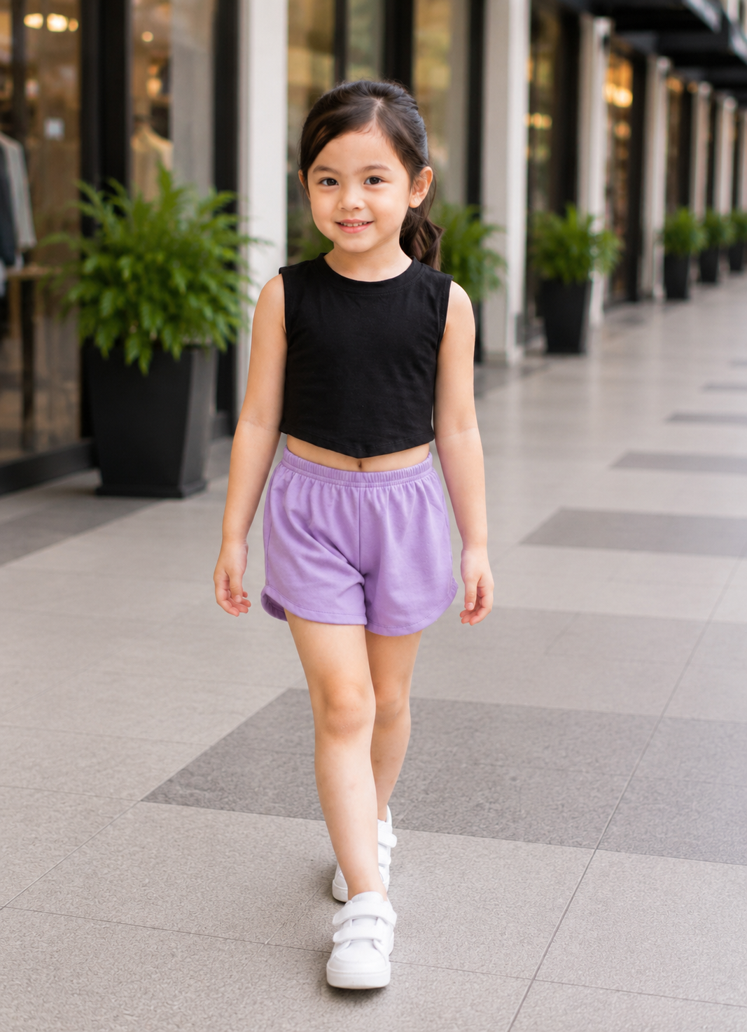 XDM-Cute Kids Summer Terno Set | Crop Top with Curved Hem + Casual Shorts