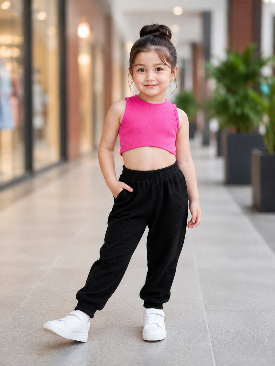 XDM-Kids Long Back Crop Top & Waffle Jogger Pants Terno Set