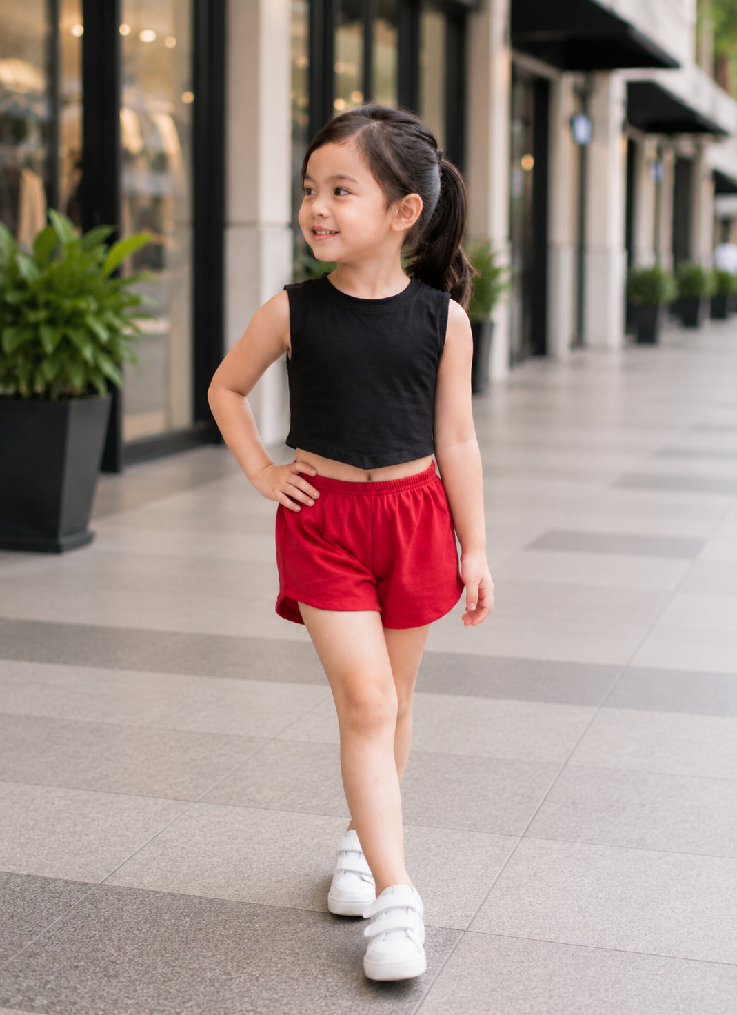 XDM-Cute Kids Summer Terno Set | Crop Top with Curved Hem + Casual Shorts