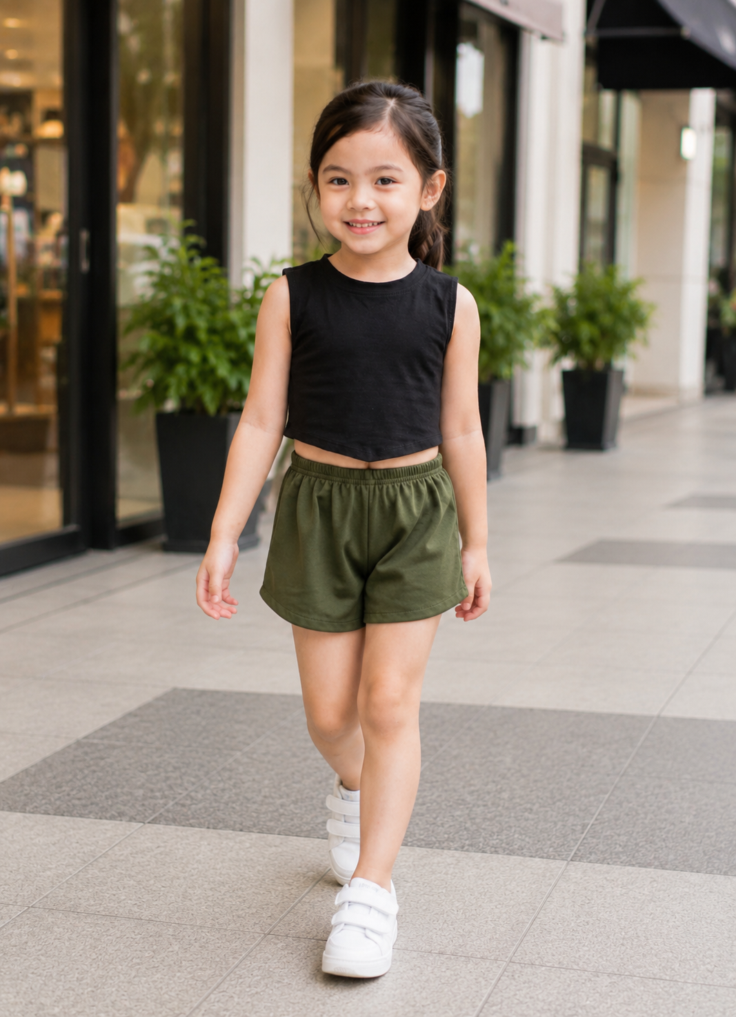 XDM-Cute Kids Summer Terno Set | Crop Top with Curved Hem + Casual Shorts