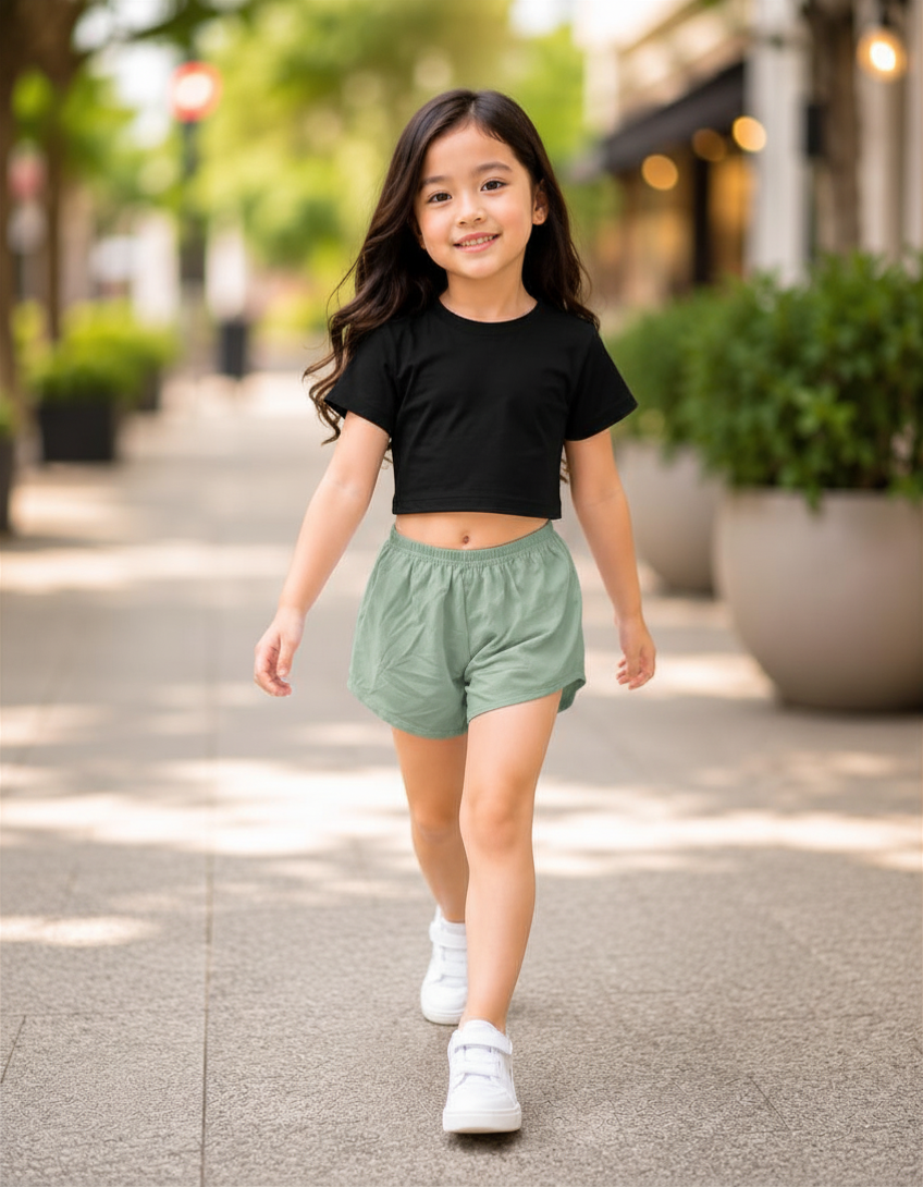 XDM-Cute & Comfy Kids Terno Set 💕 Crop Top + Shorts