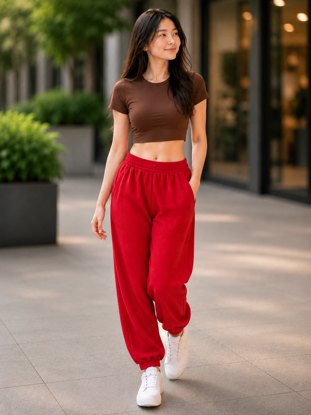XDM-Trendy Cotton Spandex Crop Top + Waffle Jogger Pants Terno for Teens