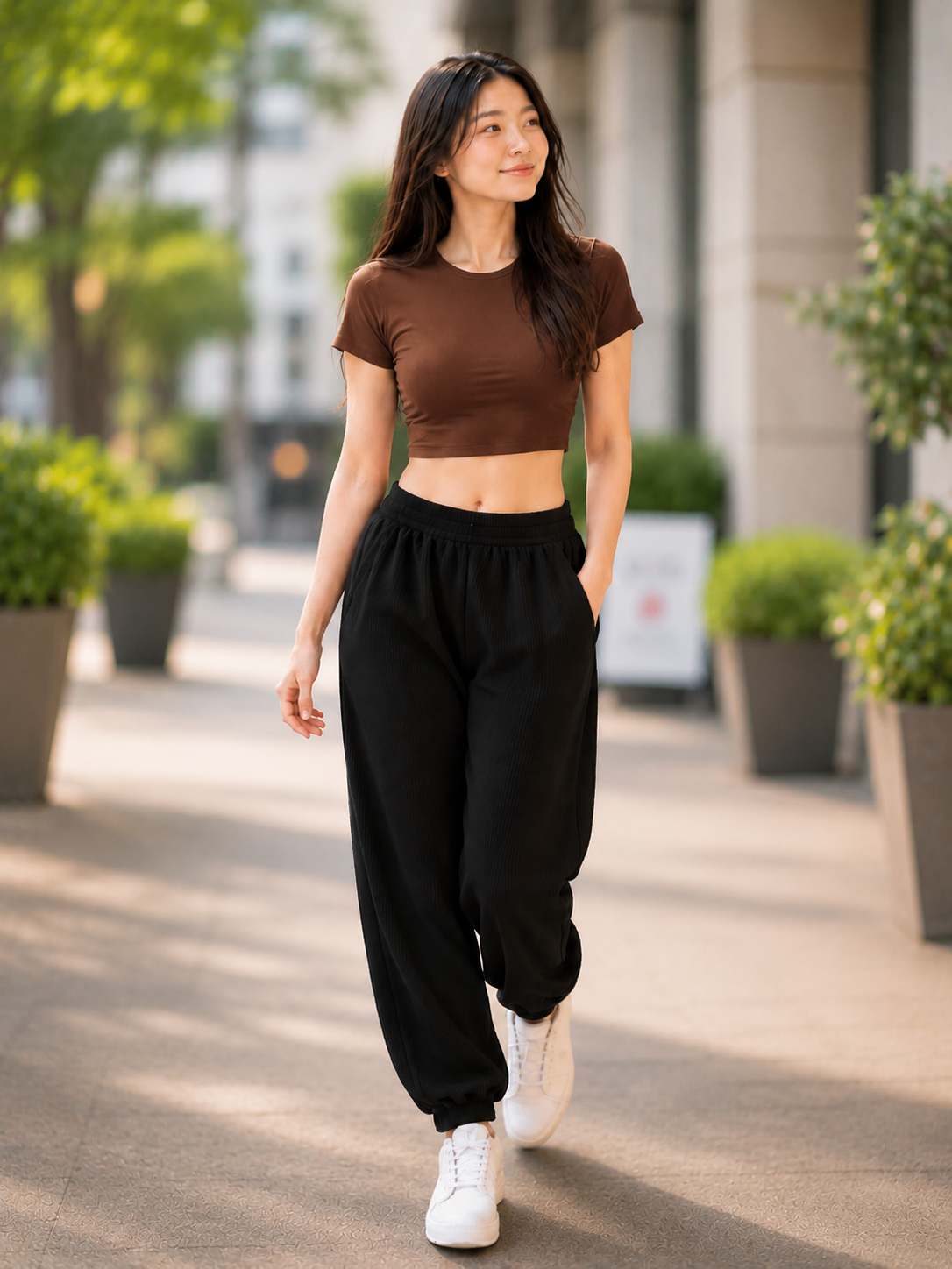 XDM-Trendy Cotton Spandex Crop Top + Waffle Jogger Pants Terno for Teens