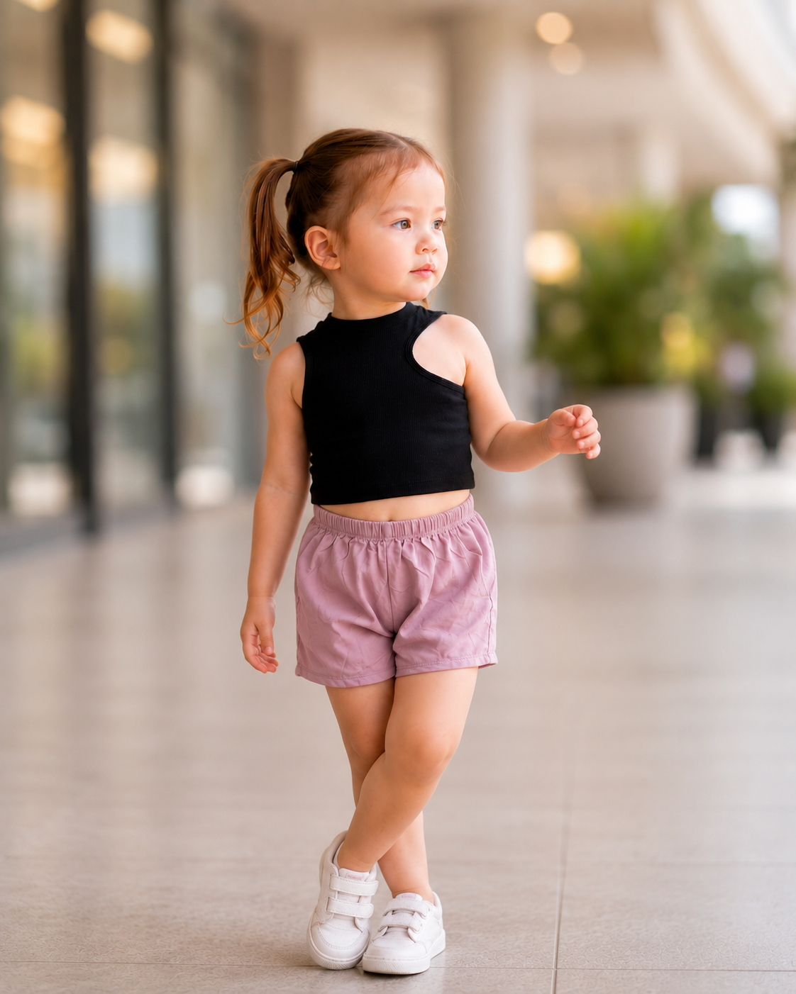 XDM-Trendy Kids Cotton Spandex Cut-Out Top with Challis Shorts Set