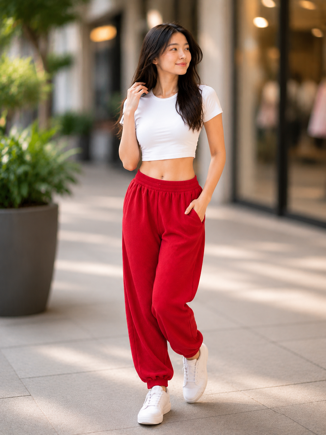 XDM-Trendy Cotton Spandex Crop Top + Waffle Jogger Pants Terno for Teens