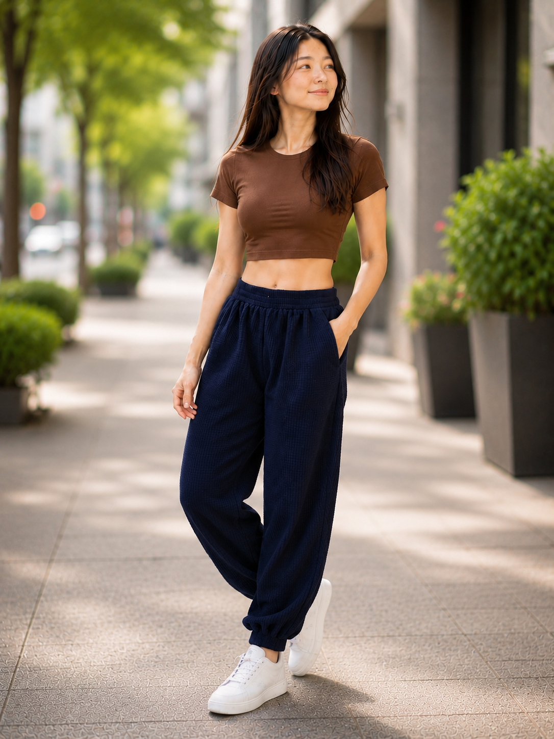 XDM-Trendy Cotton Spandex Crop Top + Waffle Jogger Pants Terno for Teens