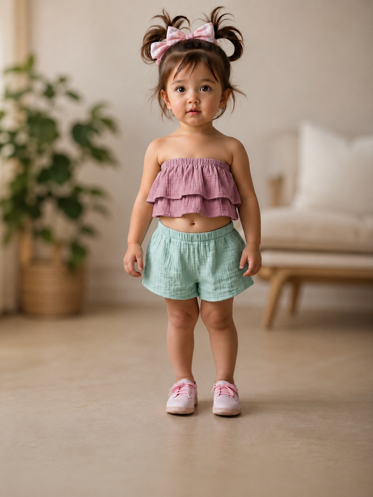 XDM-Girls Challis Tube Ruffle Terno Set