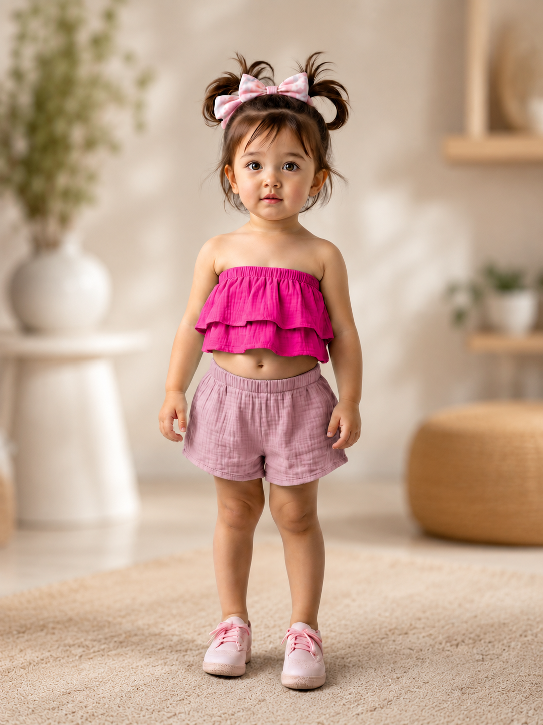 XDM-Girls Challis Tube Ruffle Terno Set