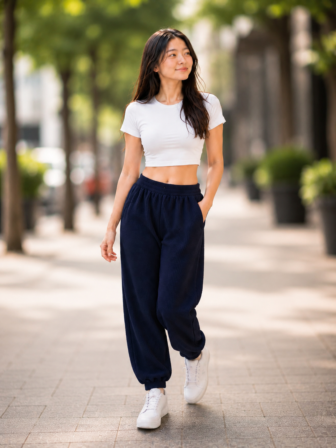 XDM-Trendy Cotton Spandex Crop Top + Waffle Jogger Pants Terno for Teens