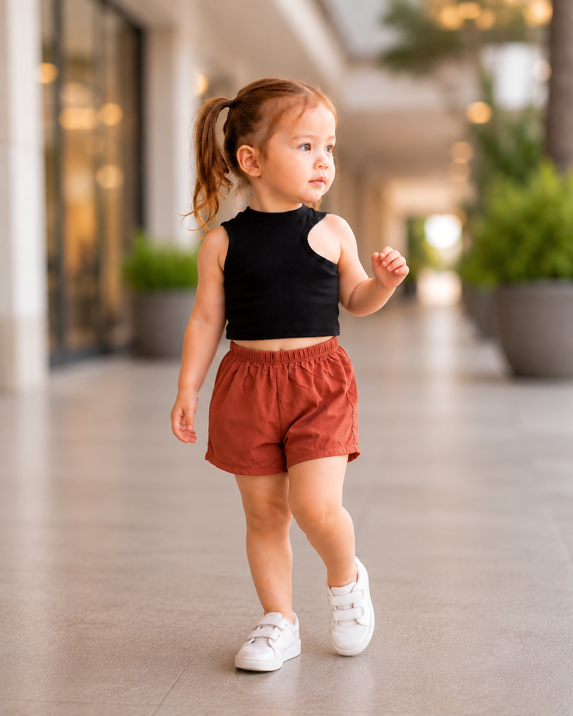 XDM-Trendy Kids Cotton Spandex Cut-Out Top with Challis Shorts Set