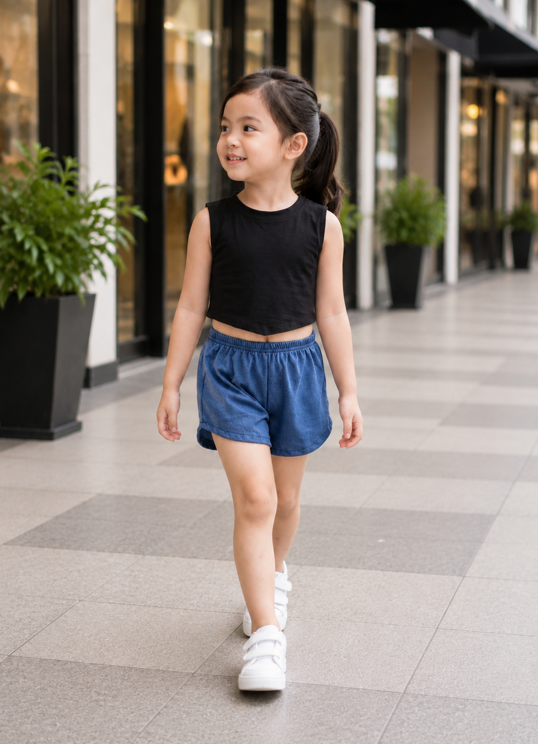 XDM-Cute Kids Summer Terno Set | Crop Top with Curved Hem + Casual Shorts