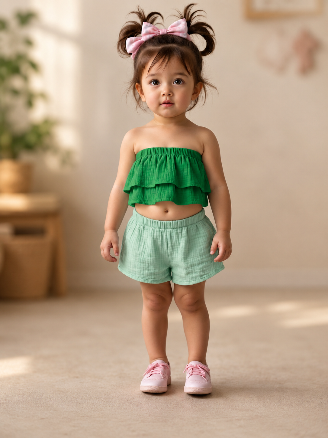 XDM-Girls Challis Tube Ruffle Terno Set