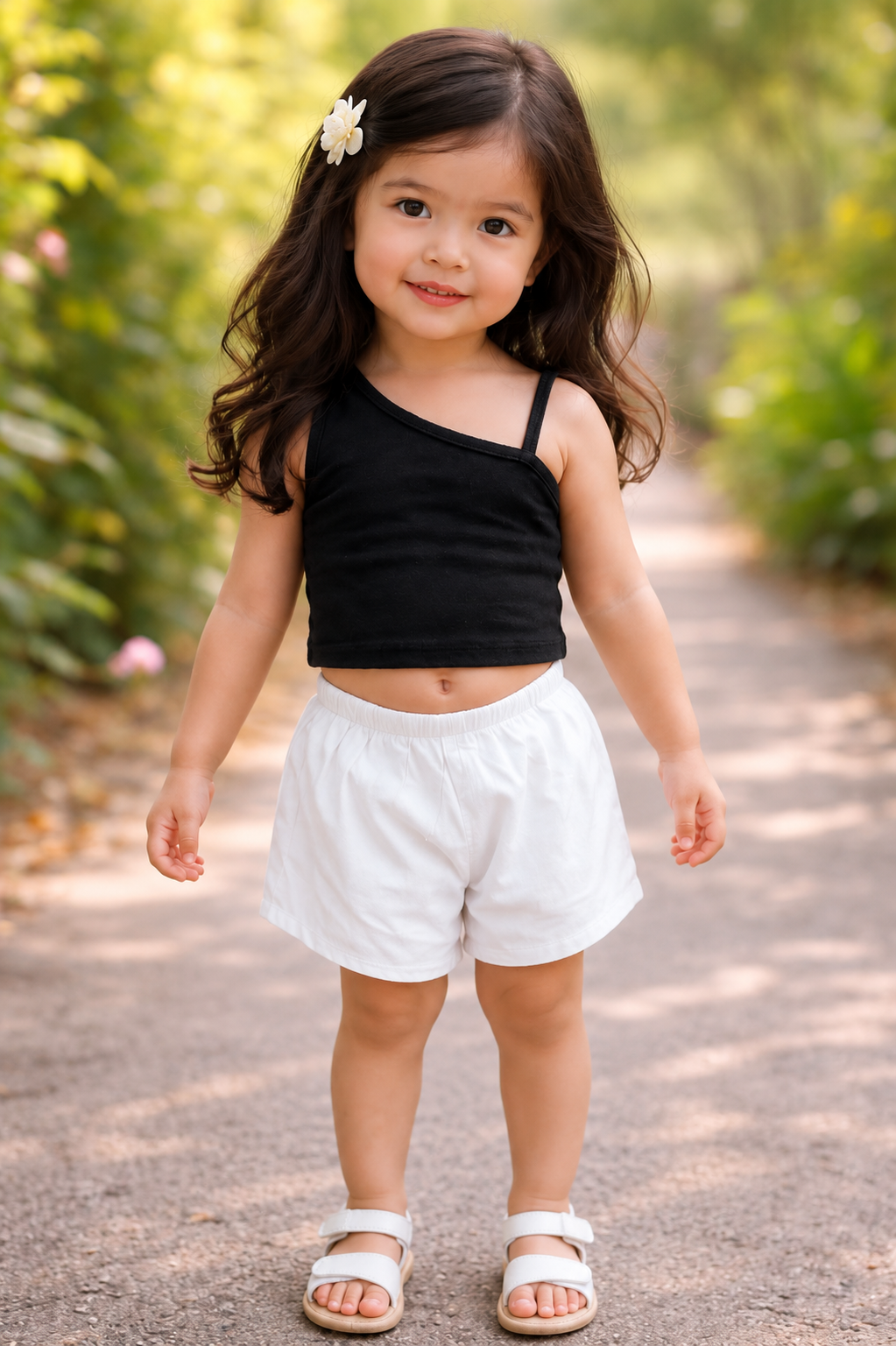 XDM-Cute Kids One-Shoulder Cotton Spandex Top & Challis Shorts Set