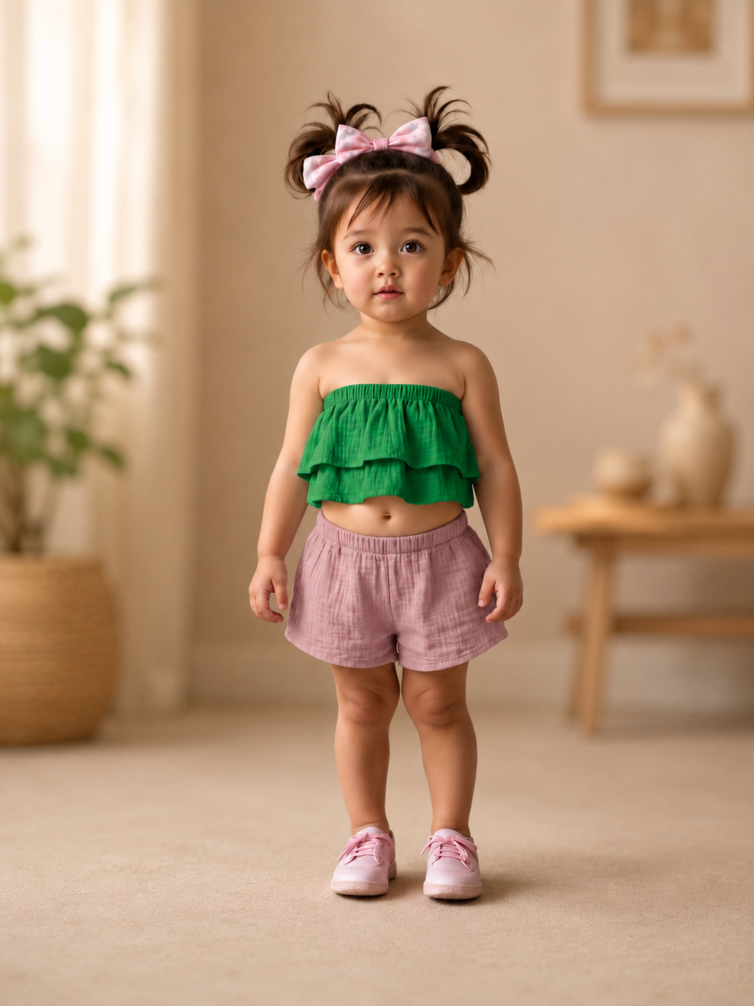 XDM-Girls Challis Tube Ruffle Terno Set
