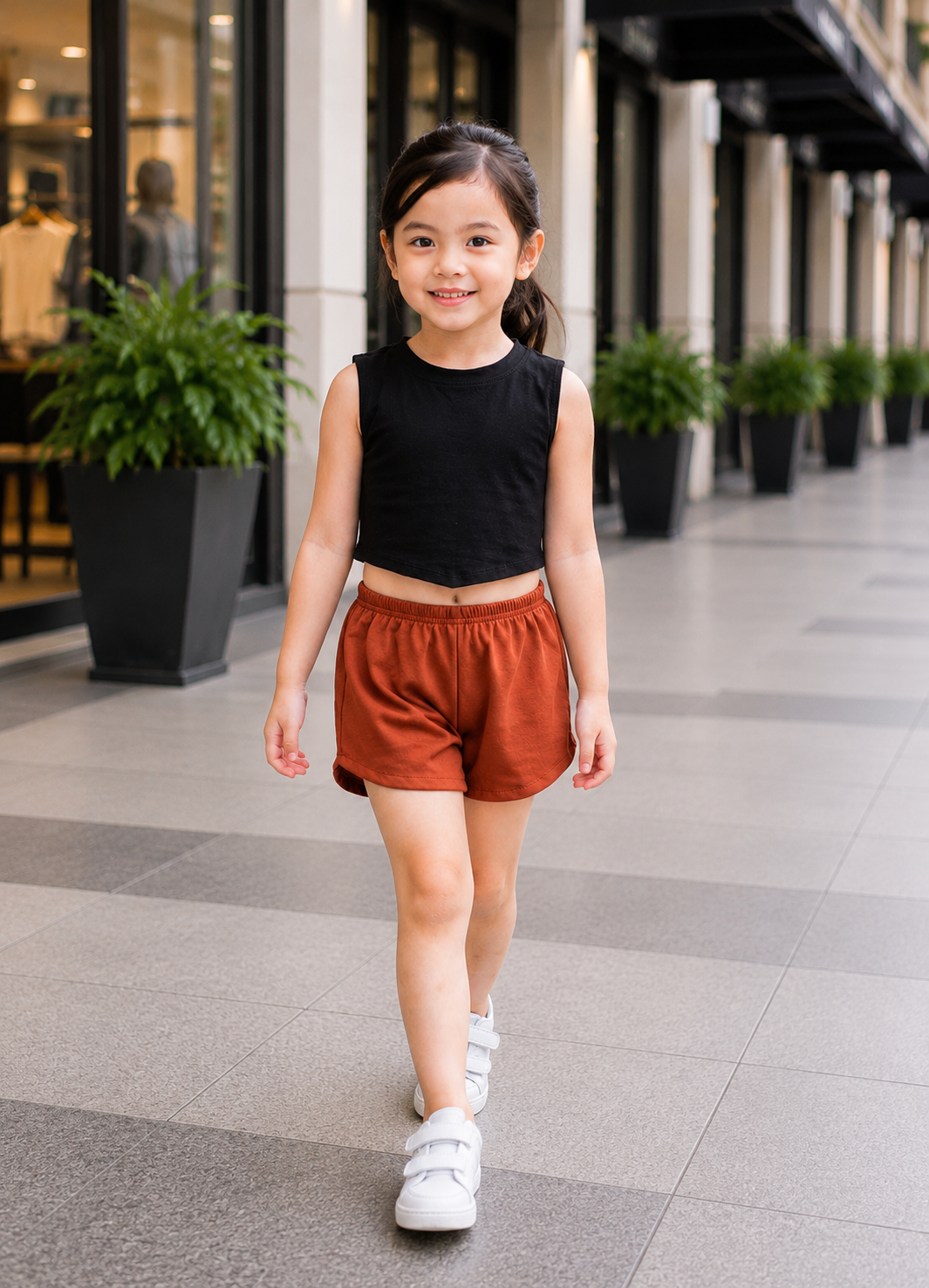 XDM-Cute Kids Summer Terno Set | Crop Top with Curved Hem + Casual Shorts