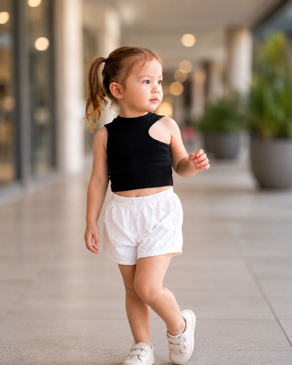 XDM-Trendy Kids Cotton Spandex Cut-Out Top with Challis Shorts Set