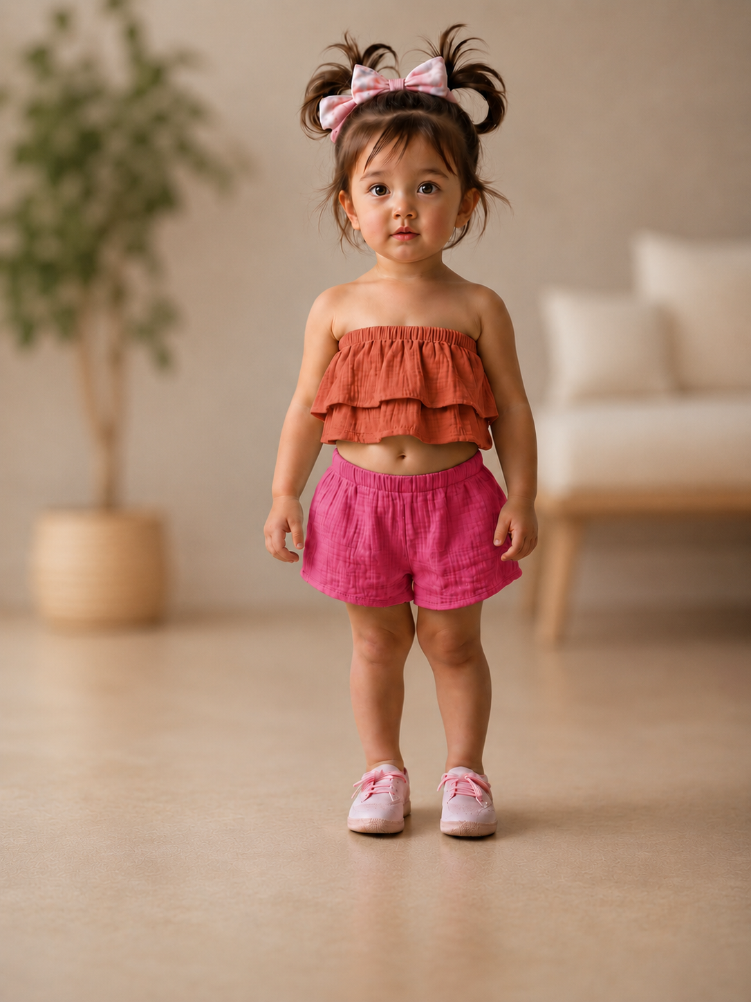XDM-Girls Challis Tube Ruffle Terno Set