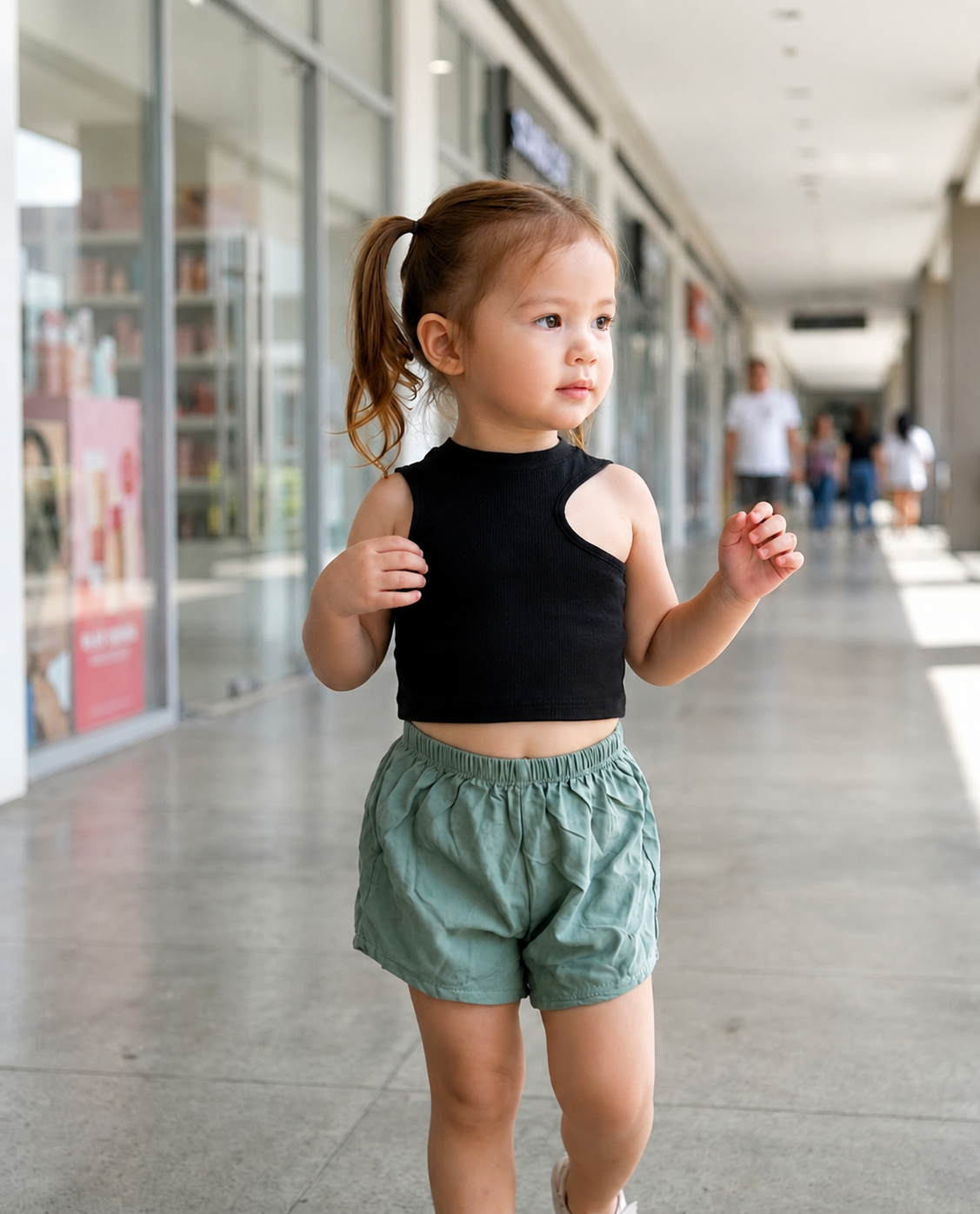 XDM-Trendy Kids Cotton Spandex Cut-Out Top with Challis Shorts Set