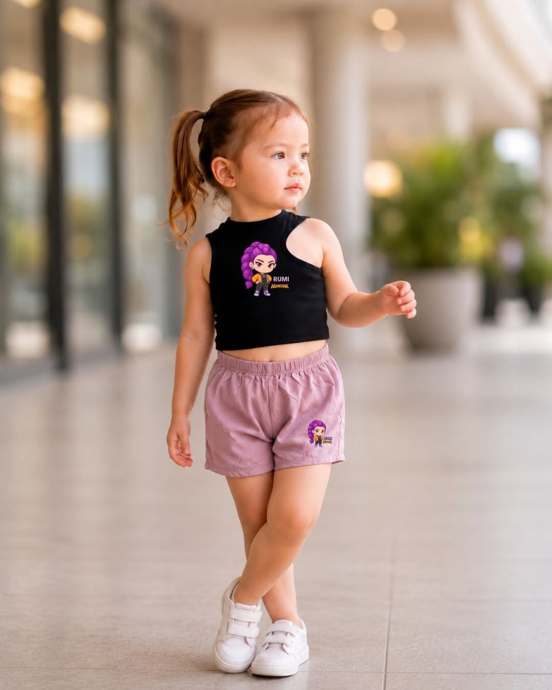 XDM-Trendy Kids Cotton Spandex Cut-Out Top with Challis Shorts Set
