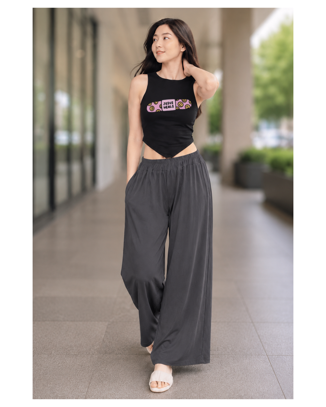 XDM-Chic Comfort  Crop Top & Flowy Wide-Leg Pants Terno Set