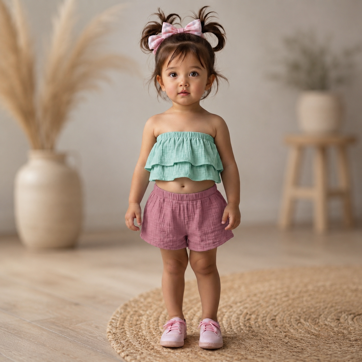 XDM-Girls Challis Tube Ruffle Terno Set
