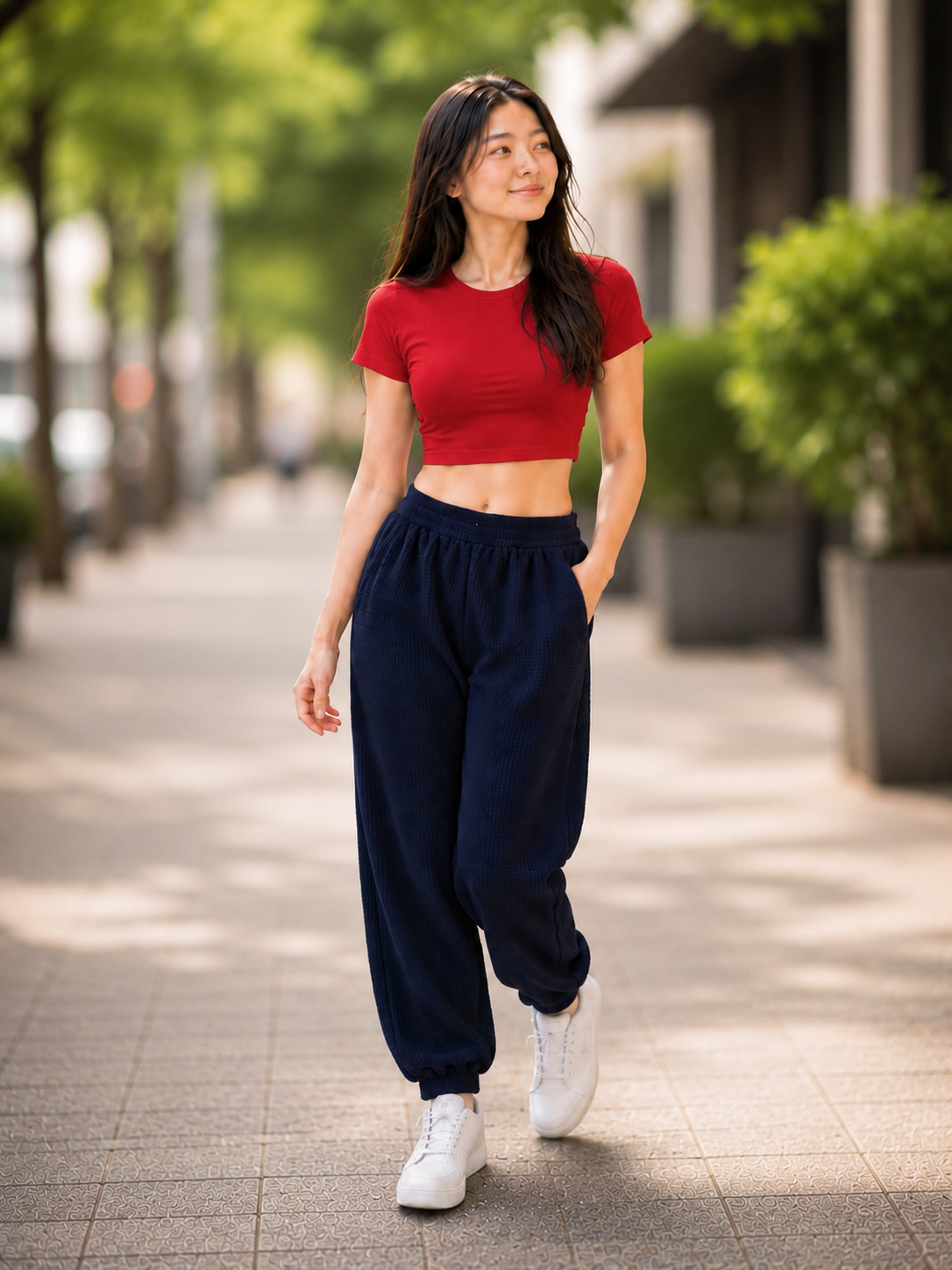 XDM-Trendy Cotton Spandex Crop Top + Waffle Jogger Pants Terno for Teens