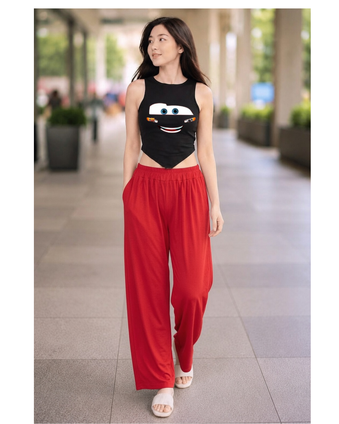 XDM-Chic Comfort  Crop Top & Flowy Wide-Leg Pants Terno Set
