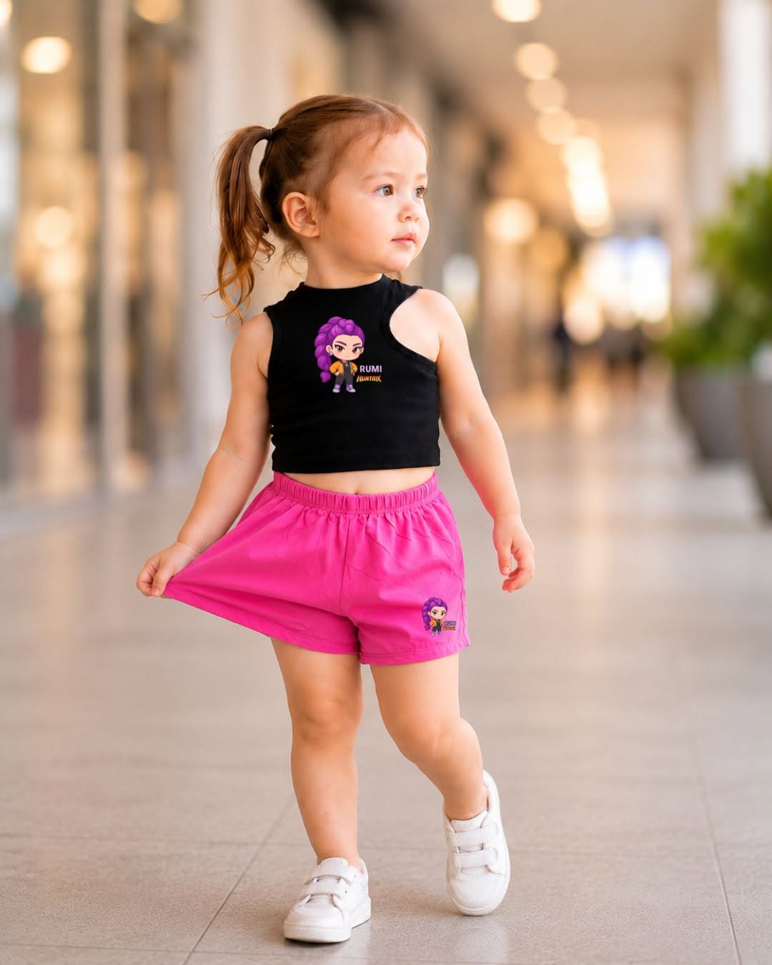 XDM-Trendy Kids Cotton Spandex Cut-Out Top with Challis Shorts Set